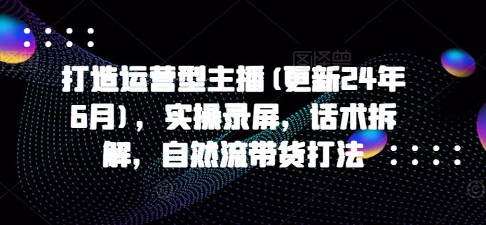 打造运营型主播(更新24年9月)，实操录屏，话术拆解，自然流带货打法-硕飞聊项目