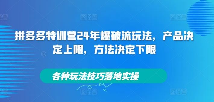 拼多多特训营24年爆破流玩法，产品决定上限，方法决定下限，各种玩法技巧落地实操-硕飞聊项目