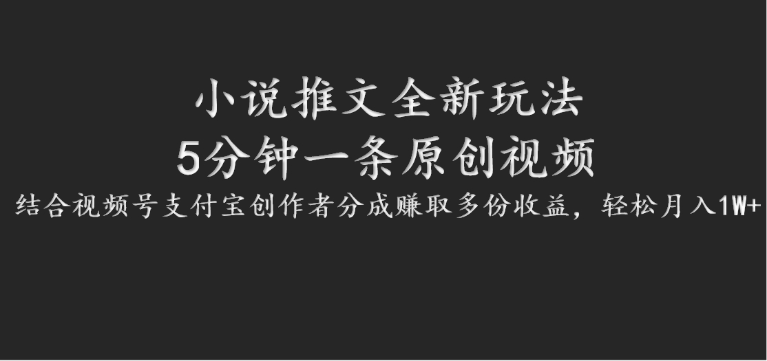 小说推文全新玩法，5分钟一条原创视频，结合视频号支付宝创作者分成赚取多份收益-硕飞聊项目