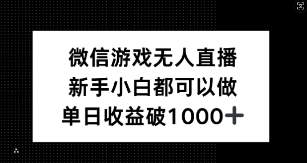 微信游戏无人直播，新手小白都可以做，单日收益破1k【揭秘】-硕飞聊项目