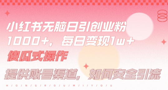 小红书无脑每日引流创业粉500+，小白每天只花半小时，躺赚长尾收益【揭秘】-硕飞聊项目