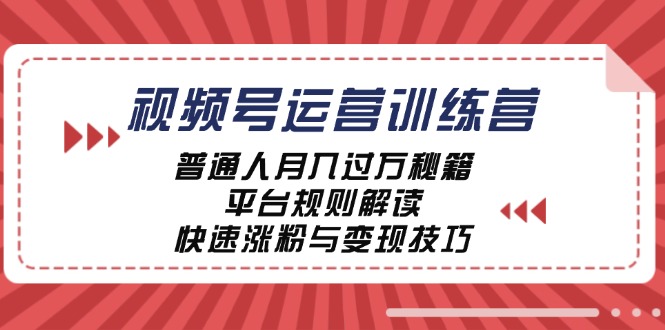 视频号运营训练营：普通人月入过万秘籍，平台规则解读，快速涨粉与变现-硕飞聊项目