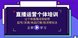 直播运营个体培训,让个体直播没有秘密,起号/货源/单品打爆/投流等玩法-硕飞聊项目
