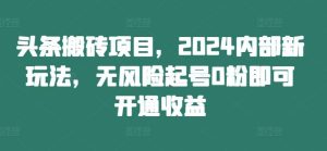 头条搬砖项目,2024内部新玩法,无风险起号0粉即可开通收益-硕飞聊项目
