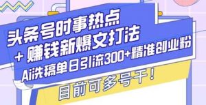 头条号时事热点+赚钱新爆文打法,Ai洗稿单日引流300+精准创业粉,目前可多号干【揭秘】-硕飞聊项目